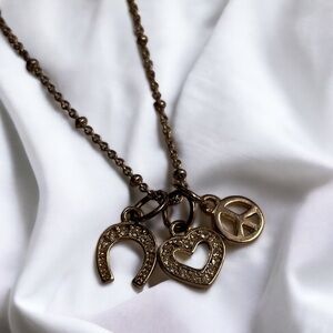 Lucky Brand Gold Tone Pave Boho Hippie Charm Necklace